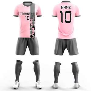 Custom football kit <b>mens</b> breathable quick dry geometric jersey and <b>shorts</b> set <b>pink</b> grey training uniform - Product Image 2