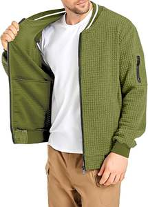 Blouson aviateur vert clair d'hiver léger pour hommes, décontracté en gros avec poches latérales confortables réglables, poignets élastiques à fermeture éclair sur le devant - Product Image 4