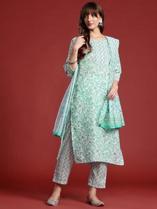 women Floral Printed Regular Gotta Patti viscose rayon Kurta with <b>Trousers</b> & Dupatta <b>indian</b> pakistan salwar kameez - Product Image 2