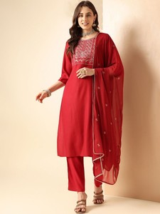 Mujeres motivos étnicos bordados lentejuelas recto rayón viscosa Kurta con pantalones y Dupatta indio Pakistán Salwar kameez - Product Image 3