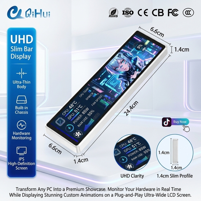 9.16 Inch USB Hardware Monitor LCD Display PC Sensor Panel Gaming Computer Dashboard OEM Manufacturer
