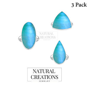 Anillo de Compromiso Unisex de Plata de Ley 925 con Acabado de Alta Calidad, Engaste de Bisel, Piedra Lunar Verde, Forma de Trillón, Ovalada y de Pera, Estilo Clásico - Product Image 2