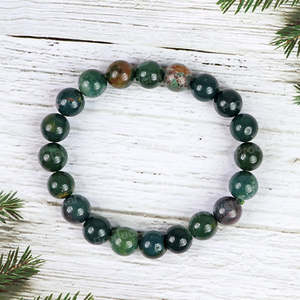 Pulsera de cuentas redondas de 10 mm de piedra de sangre natural, pulsera de piedras preciosas energizadas con Reiki para la fuerza - Product Image 4