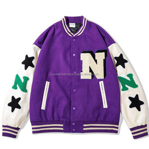 แจ็กเก็ตเบสบอลผ้าสักหลาดกำมะหยี่สำหรับผู้ชายผ้าขนสัตว์สีม่วงสำหรับกีฬากลางแจ้งปรับแต่งได้ - Product Image 1