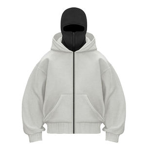 Factory Balaclava Hoodie Streetwear Half Zip Sudaderas con capucha de doble capa Logotipo personalizado Peso pesado Alta calidad 100% Algodón Secado rápido - Product Image 2