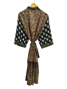 เสื้อคลุมเจ้าสาวน้ำหนักเบาชุดคลุมผ้าไหมสำหรับผู้หญิงชุดนอนเสื้อคลุมยาวพิมพ์ลายดอกไม้อินเดียชุดกิโมโนผ้าไหมส่าหรีรีไซเคิลวินเทจ - Product Image 2