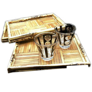 Ensemble de plateaux de service naturels faits à la main |   Plateau à thé en bois tissé écologique |   Plateaux rectangulaires décoratifs pour servir - Product Image 1