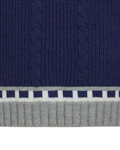 Navy And Grey Knitted Sleeveless <b>Sweater</b> <b>Vest</b> With V Neck Ribbed Hem Cable Knit Pattern Soft Winter Wear - Product Image 6