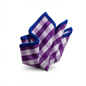 Handmade Knitted <b>Edge</b> Signature Border Pocket <b>Square</b> Purple Plaid with Blue <b>Edge</b> for Blazers-Dining Formal Wear - Product Image 3