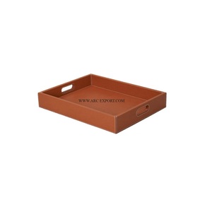 Hecho de cuero y madera, Decoración de mesa de gran tamaño, hogar, hoteles, bandejas para servir comida, forma personalizada, bandejas de lujo de venta superior - Product Image 1