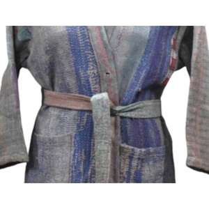 Kimono Robe Courte Vintage Kantha Réversible Conception Manches Longues À La Main 100% Coton Respirant Doux Imprimé Motif - Product Image 3