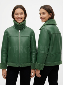 Chaqueta de Piel de Oveja Genuina Fácil de Usar en Invierno, Color Rojo, Ropa de Abrigo Cálida, Chaqueta Corta con Cremallera de Cuero Real Suave para Mujer - Product Image 2