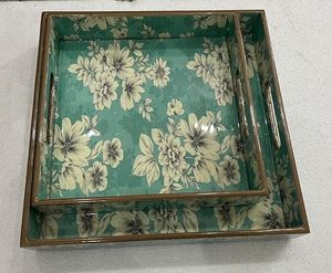 High Quality Premium MDF Wood Square Trays Set of 2 Handmade with Elegant Decorative Enamel Coating for Multi-Purpose Serving - Product Image 1