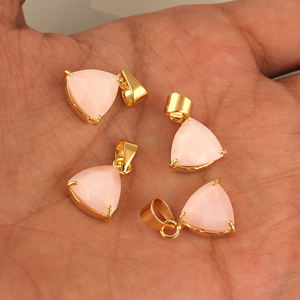 Natural trillion pink <b>opal</b> pendant prong setting faceted brass loop charm pendant handmade <b>gift</b> pink color gemstone charm - Product Image 6