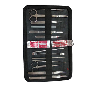 Kits de suture d'étudiants professionnels 13 pièces porte-scalpel pince à tissus ciseaux à iris avec étui à fermeture éclair en cuir PU - Product Image 2