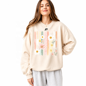 เสื้อสเวตเชิ้ตลายดอกไม้สำหรับผู้หญิง คอกลม แขนยาว สวมใส่สบาย ทรงโอเวอร์ไซส์ ผ้าฝ้ายผสมเนื้อนุ่ม เสื้อฮู้ดลำลอง - Product Image 1