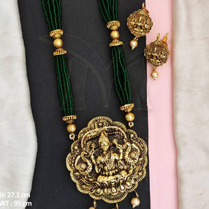Colgante de joyería de diseño Laxmi, joyería de templo hermoso pulido de oro alto, accesorios de estilo del Sur, conjunto de colgante largo de templo para mujer - Product Image 1