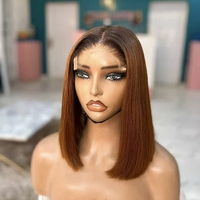 Peluca de Cabello Humano Liso con Raíz Negra y Degradado Marrón, Encaje Transparente HD 4x4 5x5, Línea de Cabello Natural, Sin Pegamento