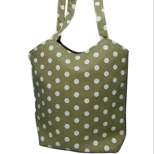 Bolso de lona con estampado de lunares pequeños y logotipo personalizado al por mayor, bolso de mano de nailon con forro impermeable y compartimento con cremallera, bolsillo para móvil hecho de algodón - Product Image 1