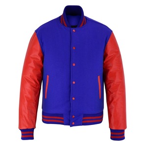 2025 OEM <b>Men's</b> Winter Heated Varsity <b>Jacket</b> Blue Fleece Red <b>Leather</b> Sleeves Stand Collar Hot Trending Fashion <b>Jackets</b> Wholesale - Product Image 1