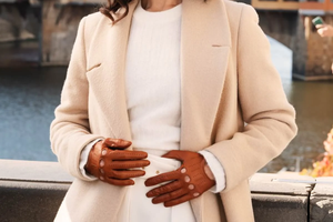 Gants marron Gants d'hiver chauds en cuir de mouton coupe-vent - Product Image 2