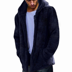 Wholesale Lightweight Outdoor Wear Sherpa Hoodie Zipper Up Navy Blue Color <b>Slim</b> Fit Men Fleece Sherpa Hoodie - Product Image 5
