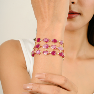 Explore la preciosa piedra preciosa forma desigual rubí Triple capa pulsera llamativa para mujer boda y fiesta desgaste joyería - Product Image 6