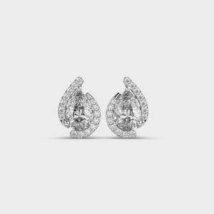 Boucles d'oreilles clous personnalisées en argent sterling 925 massif plaqué rhodium avec diamant taille poire et halo, bijoux de luxe, cadeau de fête - Product Image 1