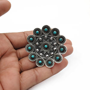 Meilleures ventes Bague en forme de fleur en argent sterling oxydé 925 avec pierres précieuses de turquoise naturelle Fournisseurs en vrac de bijoux fabriqués à la main - Product Image 4
