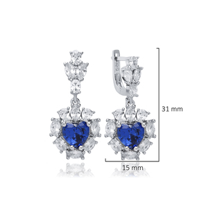 <b>Heart</b> Shape Sapphire CZ Stones Turkish Handmade Wholesale 925 Sterling Silver Dangle <b>Earrings</b> - Product Image 2
