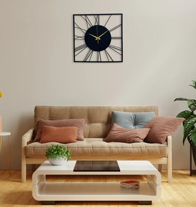 Modern Square Shape Black Metal Roman <b>Wall</b> <b>Clock</b> Minimalist Chic Design Eye Catching Decor <b>For</b> <b>Living</b> <b>Room</b> Bedroom Or Kitchen - Product Image 2