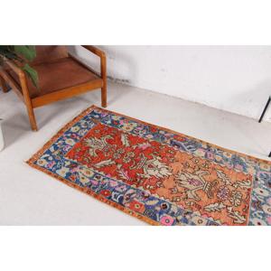 พรมตุรกีขนาดเล็ก 2.3x5.2 ฟุต พรมวินเทจขอบสีส้ม - Product Image 3