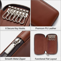 Porte-clés en cuir PU personnalisé avec fermeture éclair, 6 crochets métalliques, étui organisateur de clés, porte-clés vintage marron, souvenir, vente en gros