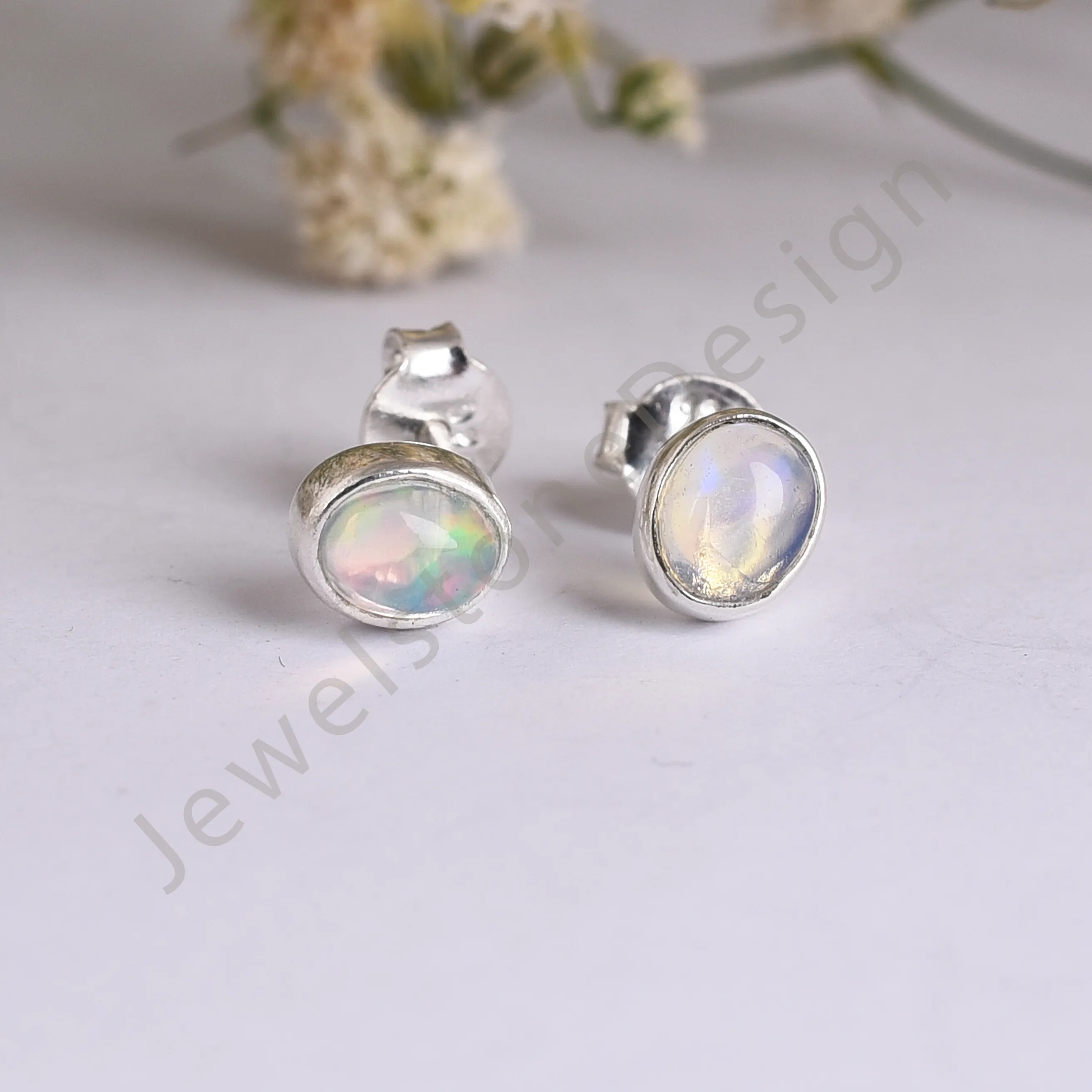 Natural Gemstone Rainbow Moonstone Handmade jewelry Unique Designer 925 Sterling Silver Handmade Jewelry Stud Earring