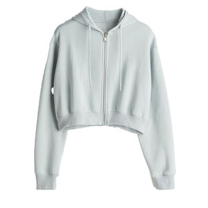 Vintage 345G Thick Knitted Fleece Pullover Hoodie OEM Custom Logo Women's Casual Cropped Hooded <b>Crop</b> Plain Hoodies for Winter - Product Image 1