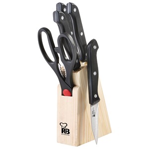 ENSEMBLE DE 6 PIÈCES (4 COUTEAUX + CISEAUX + SUPPORT) ACIER INOXYDABLE - BOIS - COLLECTION BONN - Product Image 1