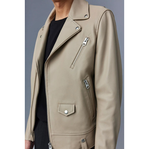 Chaqueta genuina de piel de cuero estilo cremallera múltiple para hombre, chaquetas de material suave de invierno con cuello de manga completa brillante para motorista de cordero - Product Image 4