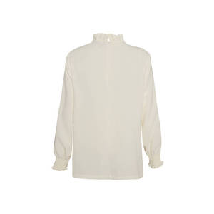 Blusa de gasa color blanco roto con cuello de lazo y detalles en los puños para mujer - Product Image 3