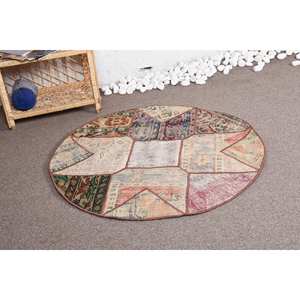 Vintage Beige <b>Rustic</b> Tapestry <b>Rug</b> 3.3 X 3.3ft Wool Patchwork Jute Carpet for Living Room Latex Rectangular Plush Plush - Product Image 2