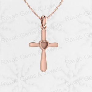 จี้เงินแท้ 925 รูปไม้กางเขนคริสเตียนและหัวใจเปล่า ขนาด 27x20 มม. ชุบทอง 14k/18k สำหรับงานเรซิ่นใส่เถ้ากระดูก - Product Image 1