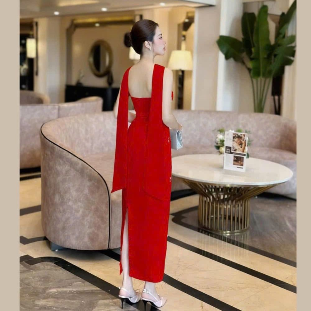 chinese dress ladies Evening Formal Sleeved Back Tie Maxi Cape Dress Cocktail Party Dress Pink main image 1