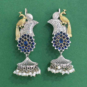 Pendientes de moda de pavo real oxidado de calidad de exportación Chapado en 2 tonos - Product Image 2