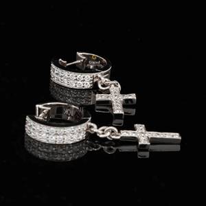 Fashion <b>Hoop</b> <b>Cross</b> <b>Earrings</b> Iced Out WIth Round Cut Lab Grown Diamonds and 10kt Solid Gold for Men Women - Product Image 3