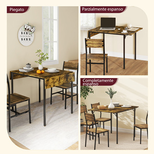 HOMCOM-Table de salle à manger à feuilles tombantes de style industriel pour 2-4 personnes en bois et métal, 120x79x79 cm, brun rustique - Product Image 4
