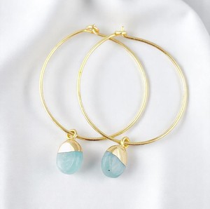 Amazonita Birthstone Tumble Stone Charms Aros Pendientes Hechos a mano Chapado en oro 925 Aros de plata para mujeres Aros lisos Joyería - Product Image 1