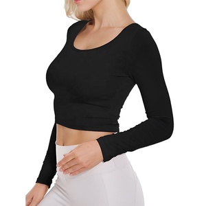 2024 Atlético señoras nuevo diseño liso entrenamiento ropa deportiva manga corta transpirable Yoga ropa gimnasio Fitness mujeres Top corto personalizado - Product Image 2