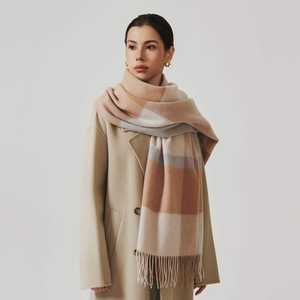 100% <b>Wool</b> cashmere <b>Scarf</b> for Women Winter High-end Simple Versatile Plaid Designer Shawl Extra Long Neck Warmer for Wholesale - Product Image 3
