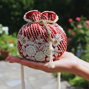 Red Handcrafted Embroidery <b>Handbag</b> Beads <b>Chains</b> Stylish Large Capacity Flap Casual/Classic/Modern Luxury Mini Bag for Parties - Product Image 2