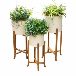 Latest Design Blue <b>Metal</b> Indoor Planter With Olive Wood <b>Stand</b> Floor <b>Plant</b> Pot For Home And Office Decor Wholesale Suppliers - Product Image 4