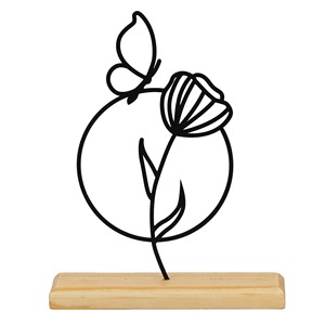 Jolie sculpture de fleurs en métal noir avec base en bois Un décor de table moderne parfait ajoute un charme artistique élégant à n'importe quelle pièce - Product Image 4
